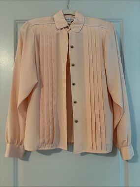 Michelle Stuart Pleated Button-Down Blouse in Pale Peach